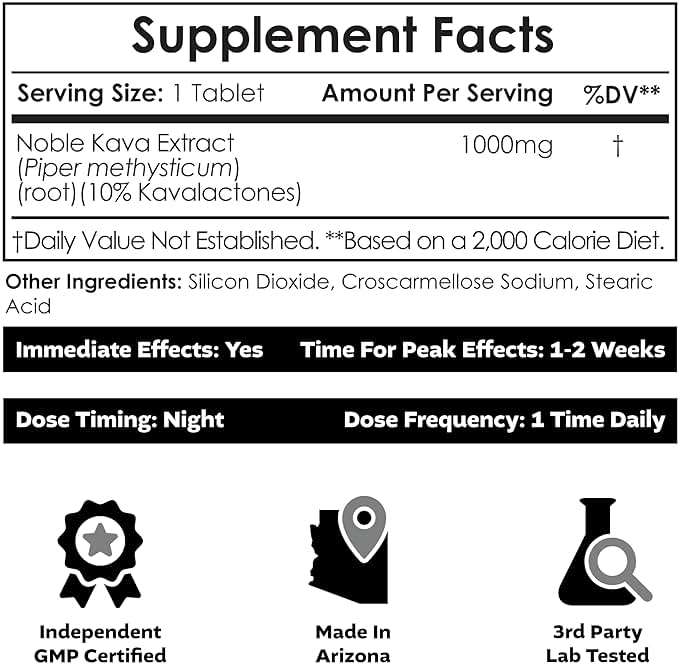 Nootropics Depot High Bioavailability Noble Kava Tablets | 1,000mg | 30 Count | Minimum 10% Kavalactones | Enhanced Traditional Water Extract - Image 2