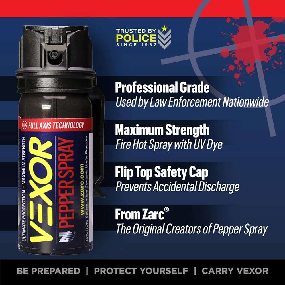 Zarc Vexor Pepper Spray with Belt Clip, 360° Full Axis Technology, Flip Top Safety, 20-Foot Range, 1.8 fl oz - Image 2
