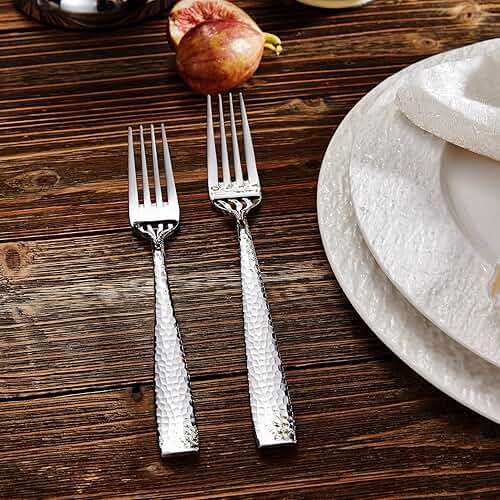 KEAWELL Premium 20/45/65 Piece Louis Hammered Silverware Set with Squared Edge, 18/10 Stainless Steel, Service for 4/8/12, Fine Flatware Set, Dishwasher Safe (20) - Image 2