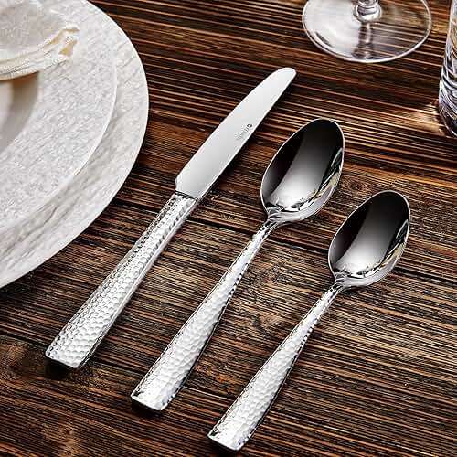 KEAWELL Premium 20/45/65 Piece Louis Hammered Silverware Set with Squared Edge, 18/10 Stainless Steel, Service for 4/8/12, Fine Flatware Set, Dishwasher Safe (20) - Image 3