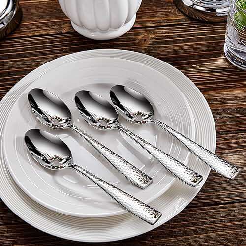 KEAWELL Premium 20/45/65 Piece Louis Hammered Silverware Set with Squared Edge, 18/10 Stainless Steel, Service for 4/8/12, Fine Flatware Set, Dishwasher Safe (20) - Image 4