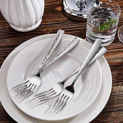 KEAWELL Premium 20/45/65 Piece Louis Hammered Silverware Set with Squared Edge, 18/10 Stainless Steel, Service for 4/8/12, Fine Flatware Set, Dishwasher Safe (20) - Image 5