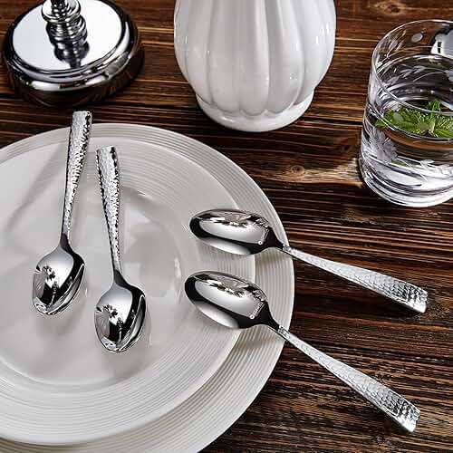 KEAWELL Premium 20/45/65 Piece Louis Hammered Silverware Set with Squared Edge, 18/10 Stainless Steel, Service for 4/8/12, Fine Flatware Set, Dishwasher Safe (20) - Image 6