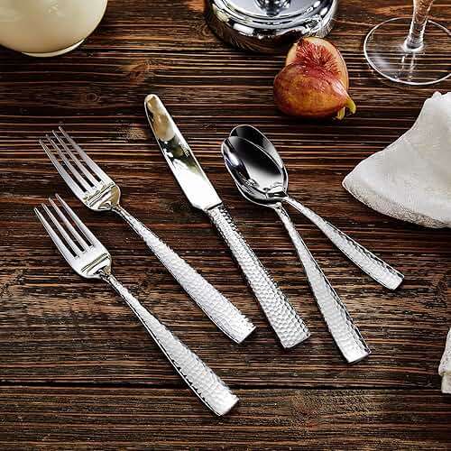 KEAWELL Premium 20/45/65 Piece Louis Hammered Silverware Set with Squared Edge, 18/10 Stainless Steel, Service for 4/8/12, Fine Flatware Set, Dishwasher Safe (20) - Image 8