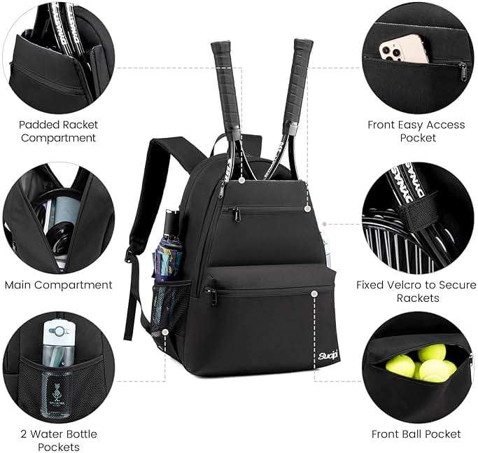 Sucipi Tennis Bag Professional Tennis Backpack for Men and Women Racket Bags Holds 2 Rackets with Ventilated Shoe Compartment - Image 2