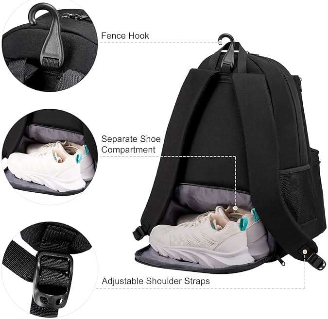 Sucipi Tennis Bag Professional Tennis Backpack for Men and Women Racket Bags Holds 2 Rackets with Ventilated Shoe Compartment - Image 3