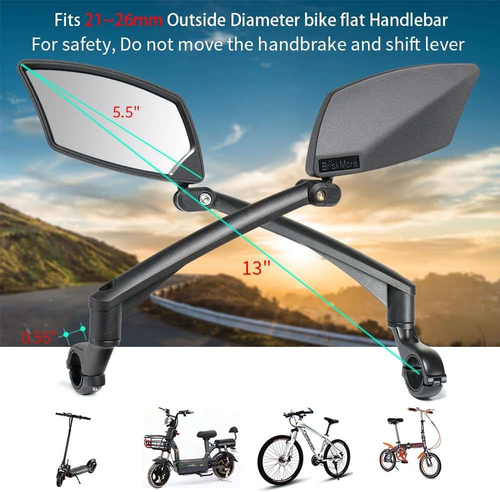BriskMore Handlebar Bike Mirror - Crystal Clear HD Glass, 360° Adjustable&Foldable Mirror for Safe Riding, Wide Angle Rearview for E-Bikes, Mountain Bikes & Scooters,Bicycle Mirror - Image 2