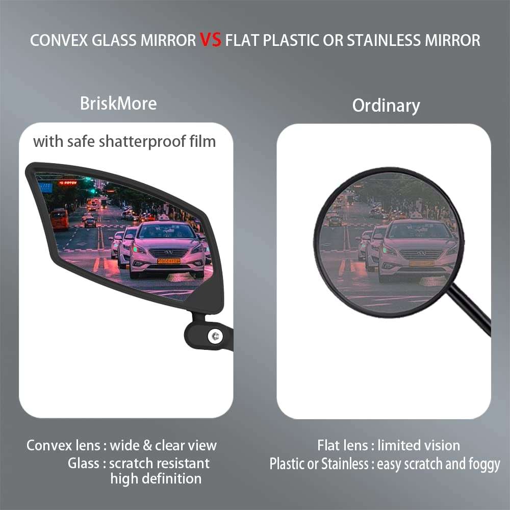 BriskMore Handlebar Bike Mirror - Crystal Clear HD Glass, 360° Adjustable&Foldable Mirror for Safe Riding, Wide Angle Rearview for E-Bikes, Mountain Bikes & Scooters,Bicycle Mirror - Image 4