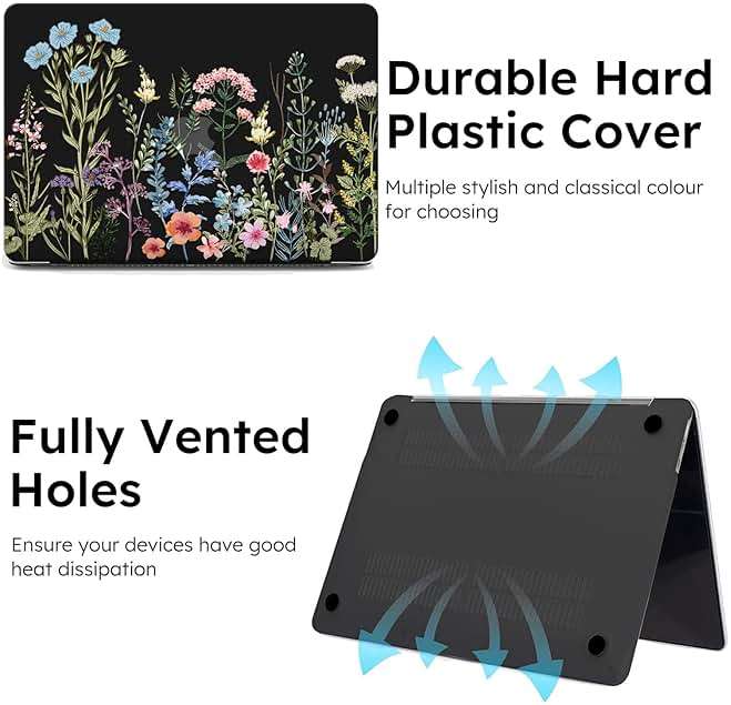iCasso for MacBook Air 13 inch Case 2025 2024-2022 Release M4 A3240 M3 A3113 A2681 M2 with Liquid Retina Display, Hard Plastic Shell for Mac Air 13.6, TPU Keyboard Cover&Screen Protector, Weeds - Image 5