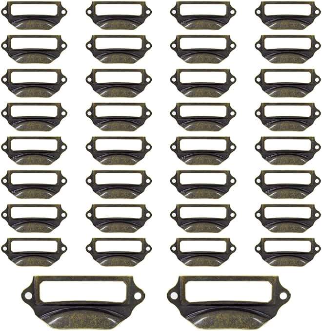 Auvotuis 30Pcs Antique Bronze Frame Tag Label Holder Office Library File Drawer Tag, Metal Vintage Cabinet Label Card Pull Handles with Screws for Furniture - Image 1