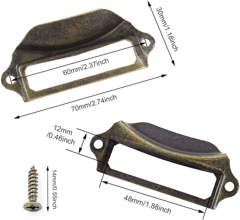 Auvotuis 30Pcs Antique Bronze Frame Tag Label Holder Office Library File Drawer Tag, Metal Vintage Cabinet Label Card Pull Handles with Screws for Furniture - Image 3