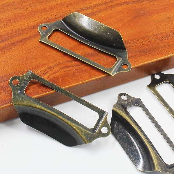 Auvotuis 30Pcs Antique Bronze Frame Tag Label Holder Office Library File Drawer Tag, Metal Vintage Cabinet Label Card Pull Handles with Screws for Furniture - Image 5