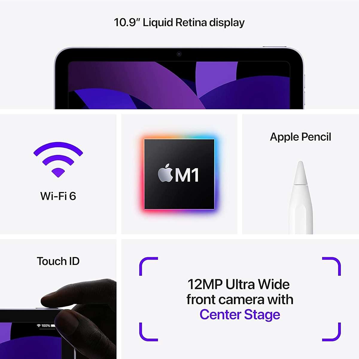 Apple 2022 iPad Air (10.9-inch) Wi-Fi, 256GB - Purple (Renewed) - Image 4