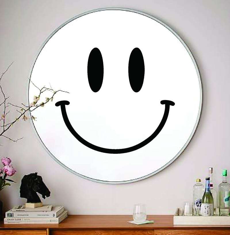 Smiley Face for Mirror V1 Wall Decal Art Sticker Vinyl Home Decor Bedroom Girls Women Daughter Makeup Lashes Brows Beauty Vanity Cute Trendy Smile Happy Aesthetic (22" width x 19" height) - Image 1