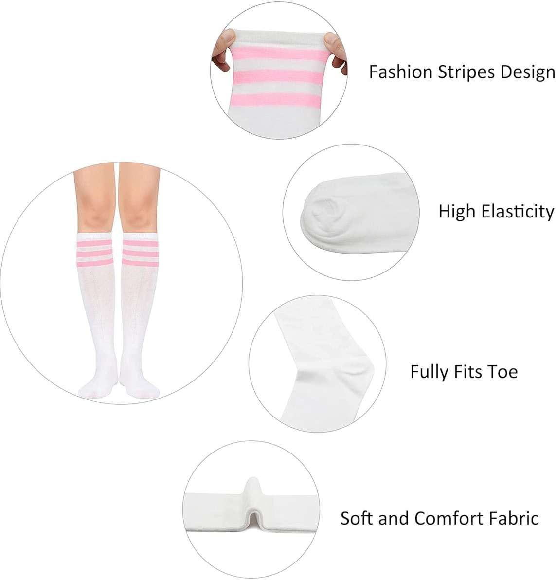 Zando Knee High Socks for Women Striped Athletic Long Tall Tube Socks Outdoor Sports Casual Thigh High Stockings - Image 4