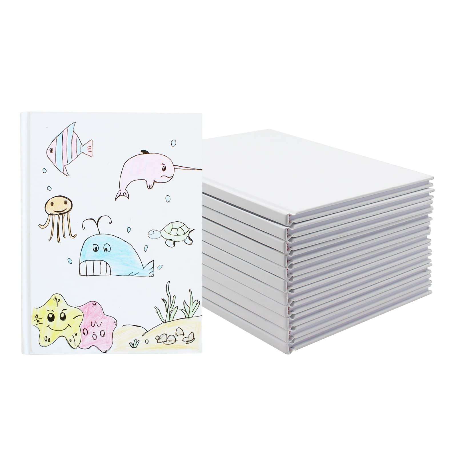 zmybcpack 12 Pack White Hardcover Blank Book 6x8 inch, Hardcover Blank book for Students to Write Stories, Hardcover Sketchbooks Journal（White，22 Sheets/ 44 Pages Each） - Image 1