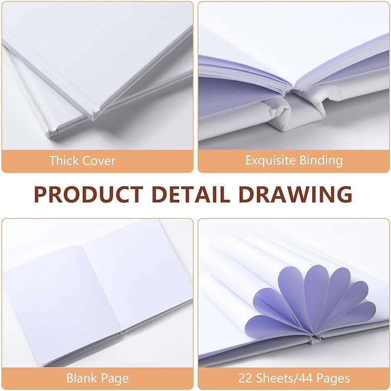 zmybcpack 12 Pack White Hardcover Blank Book 6x8 inch, Hardcover Blank book for Students to Write Stories, Hardcover Sketchbooks Journal（White，22 Sheets/ 44 Pages Each） - Image 4