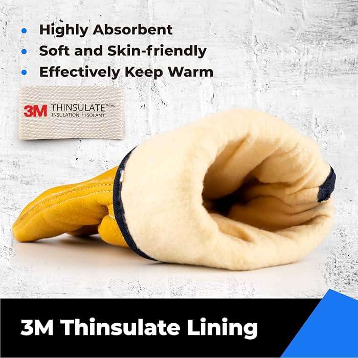 toolant Winter Leather Work Gloves, Warm 3M Thinsulate Lining for Cold Weather Work, Thermal Insulated Gloves - Image 2