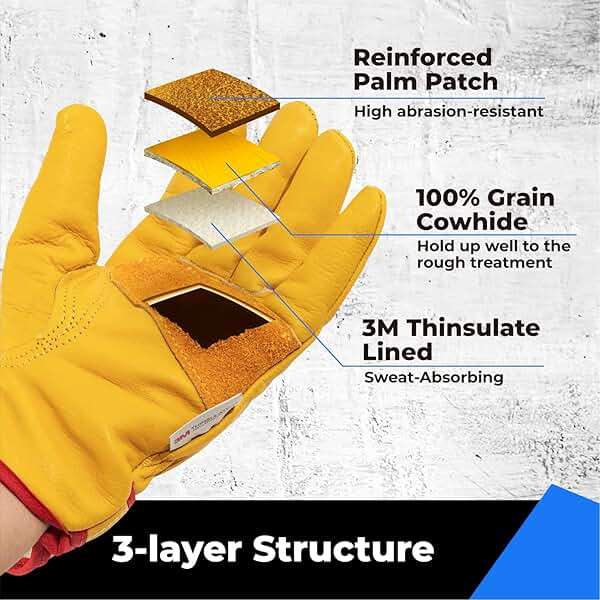 toolant Winter Leather Work Gloves, Warm 3M Thinsulate Lining for Cold Weather Work, Thermal Insulated Gloves - Image 5