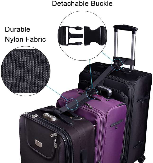 Wisdompro 2 Pcs Add a Bag Luggage Strap, Heavy Duty Adjustable Suitcase Belt Travel Attachment Travel Accessories for Connecting Your Luggage Together - Black (T-Type and Normal) - Image 3