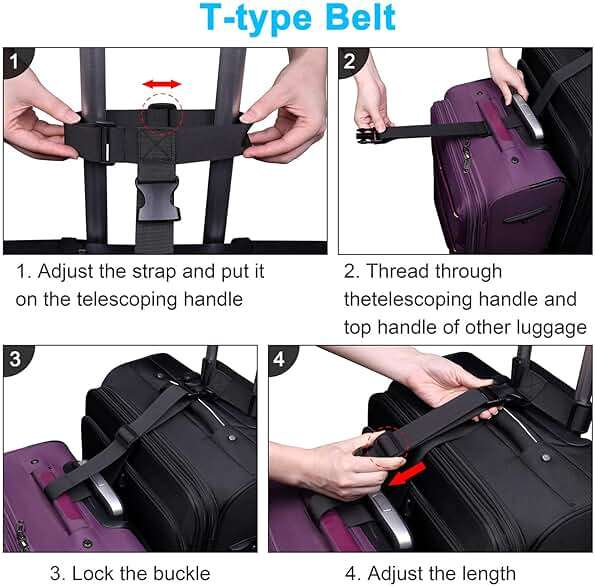Wisdompro 2 Pcs Add a Bag Luggage Strap, Heavy Duty Adjustable Suitcase Belt Travel Attachment Travel Accessories for Connecting Your Luggage Together - Black (T-Type and Normal) - Image 6