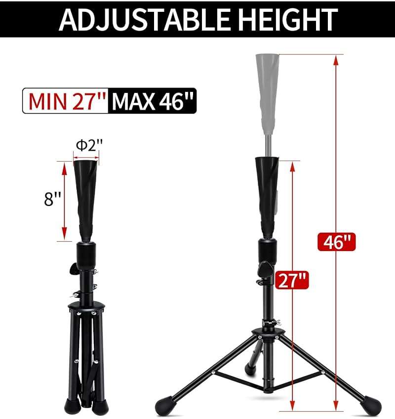 FDLS Baseball Batting tee for Adults and Youth Teens, Portable Tripod Stand Base Tee Easy Adjustable Height 27 to 46 inches for Hitting Training Practice, with Carrying Bag - Image 2