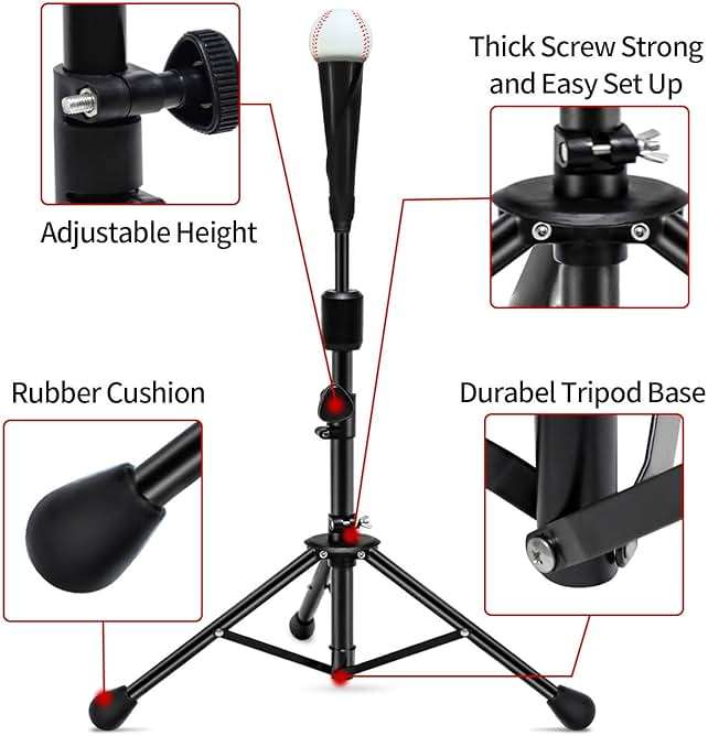FDLS Baseball Batting tee for Adults and Youth Teens, Portable Tripod Stand Base Tee Easy Adjustable Height 27 to 46 inches for Hitting Training Practice, with Carrying Bag - Image 5