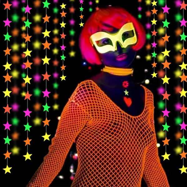 110feet UV Star Paper Neon Garland Streamers Black Light Decorations for Dark Glow Party UV Reactive Party Favors Glow in The Dark Supplies Wedding Birthday Banners - Image 2