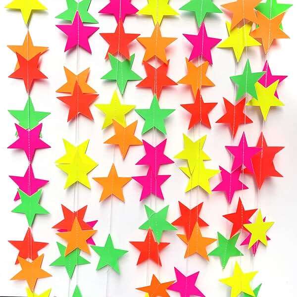 110feet UV Star Paper Neon Garland Streamers Black Light Decorations for Dark Glow Party UV Reactive Party Favors Glow in The Dark Supplies Wedding Birthday Banners - Image 3