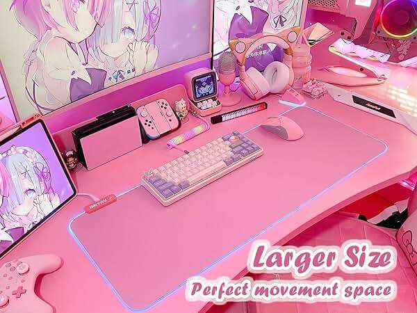 JMIYAV Pink RGB Gaming Mouse Pad 31.5x12 Inch PC XL Large Extended Glowing Led Light Up Desk Pad Non-Slip Rubber Base Computer Cute Mousepad Mat Desk Accessories Gaming Setup 31.5x12 Inch - Image 2