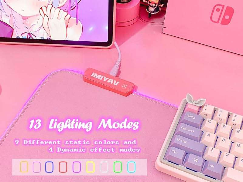 JMIYAV Pink RGB Gaming Mouse Pad 31.5x12 Inch PC XL Large Extended Glowing Led Light Up Desk Pad Non-Slip Rubber Base Computer Cute Mousepad Mat Desk Accessories Gaming Setup 31.5x12 Inch - Image 4