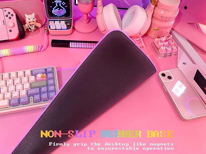 JMIYAV Pink RGB Gaming Mouse Pad 31.5x12 Inch PC XL Large Extended Glowing Led Light Up Desk Pad Non-Slip Rubber Base Computer Cute Mousepad Mat Desk Accessories Gaming Setup 31.5x12 Inch - Image 5