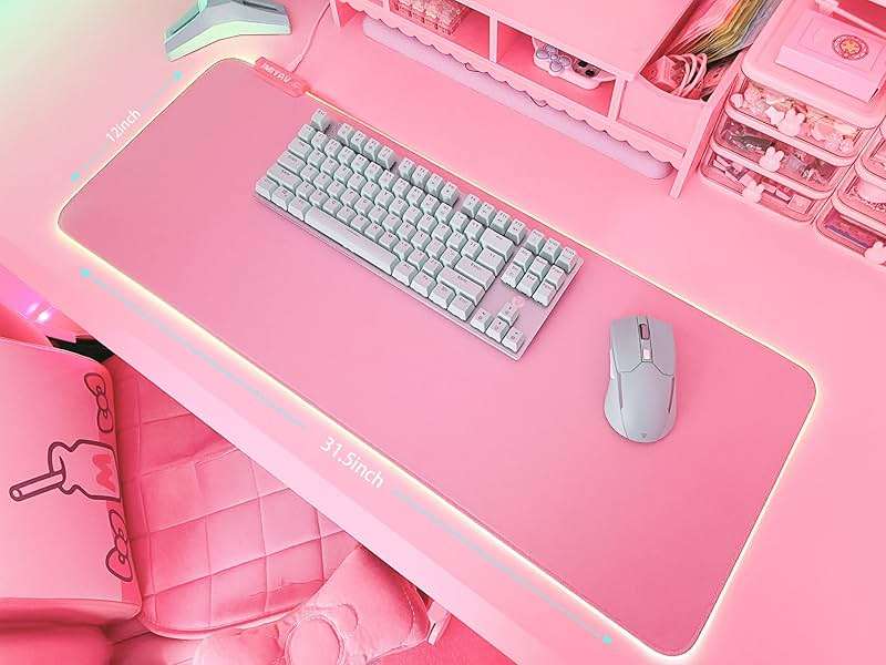 JMIYAV Pink RGB Gaming Mouse Pad 31.5x12 Inch PC XL Large Extended Glowing Led Light Up Desk Pad Non-Slip Rubber Base Computer Cute Mousepad Mat Desk Accessories Gaming Setup 31.5x12 Inch - Image 6