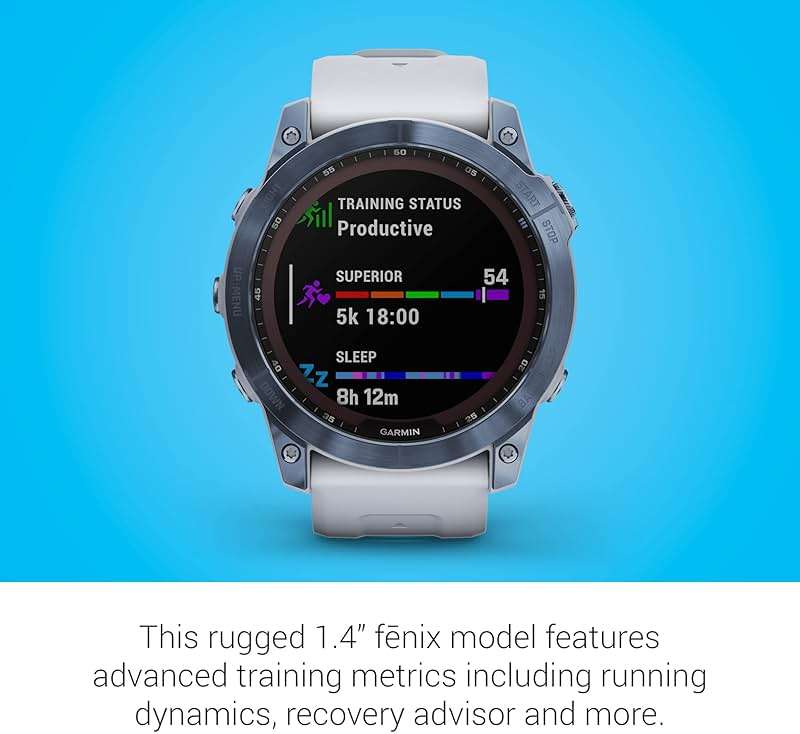 Garmin Fenix 7X Sapphire Solar, Adventure Smartwatch, w/Solar Charging Capabilities, Rugged Outdoor GPS Watch, Touchscreen, Wellness Features, Mineral Blue Titanium w/Whitestone Band (Renewed) - Image 4