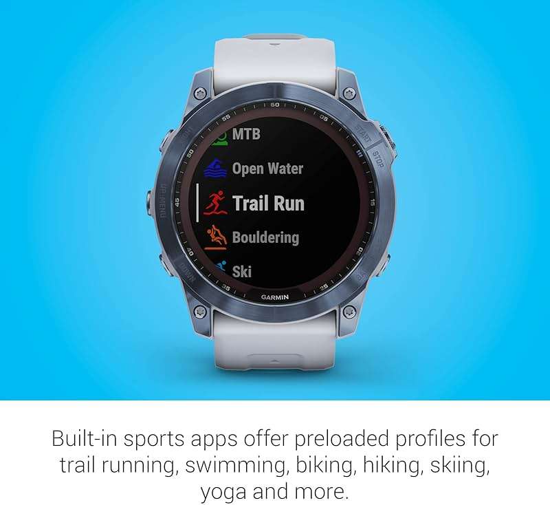 Garmin Fenix 7X Sapphire Solar, Adventure Smartwatch, w/Solar Charging Capabilities, Rugged Outdoor GPS Watch, Touchscreen, Wellness Features, Mineral Blue Titanium w/Whitestone Band (Renewed) - Image 6