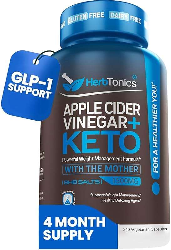 Herbtonics Apple Cider Vinegar + Keto BHB Capsules | GLP-1 Support for Appetite, Cravings & Weight Management | Metabolism Support with Satiety Support | 240 Capsules - 4 Month Supply - Image 1