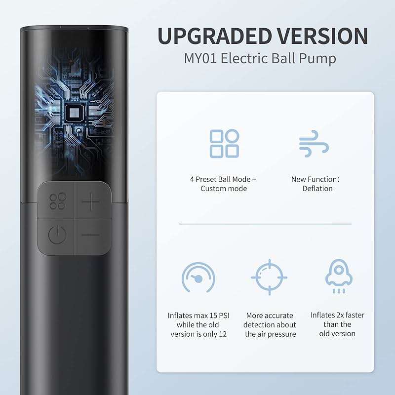 Pumteck MY01 Electric Ball Pump with Inflation & Deflation, Accurate Pressure Gauge and 4 Preset Modes, Automatic Ball Pump for Basketball, Soccer, Football and Volleyball (Max 15 PSI) - Image 2