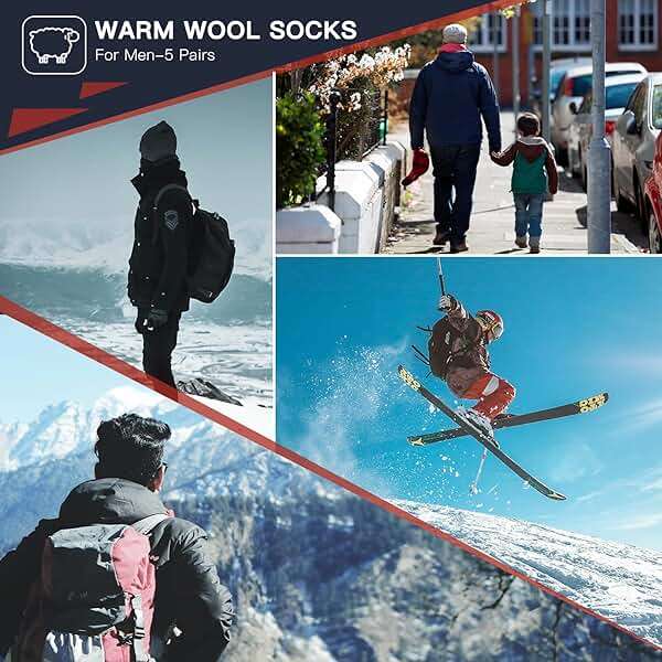 Heatuff Mens Warm Wool Socks Thermal Winter Thick Crew Pattern Socks Cold Weather 5 Pairs - Image 7