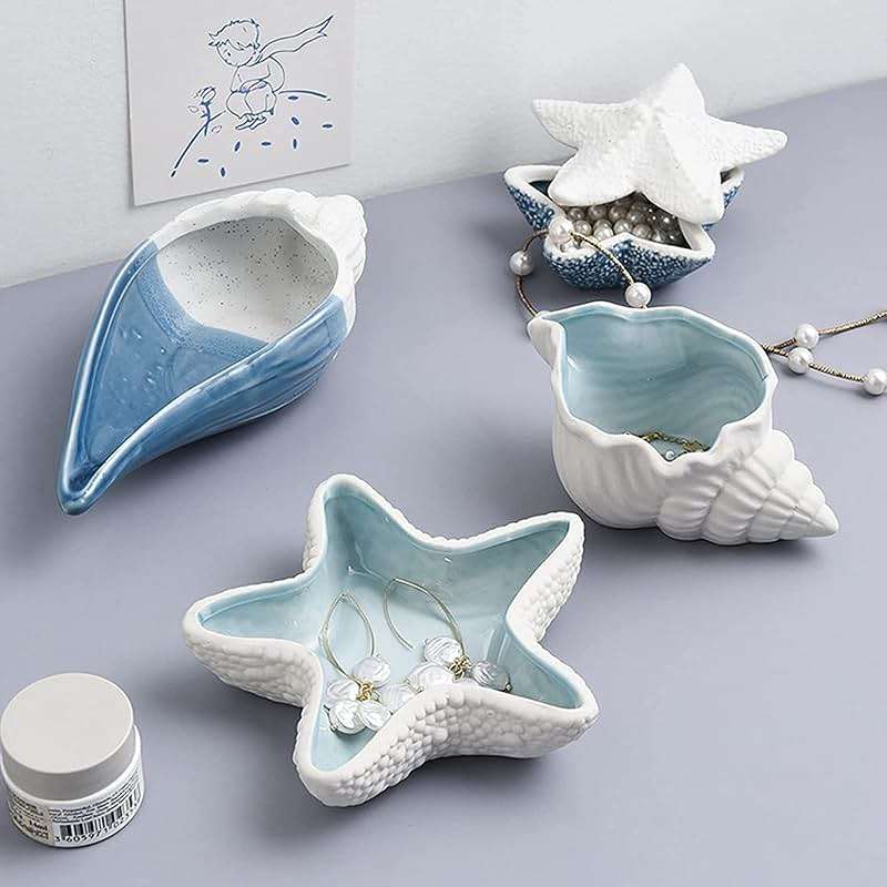 Linfye Starfish Jewelry Dish Tray - Ceramic Ring and Trinket Holder - Ocean Style Table Decoration for Earrings and Candy Storage - Image 2