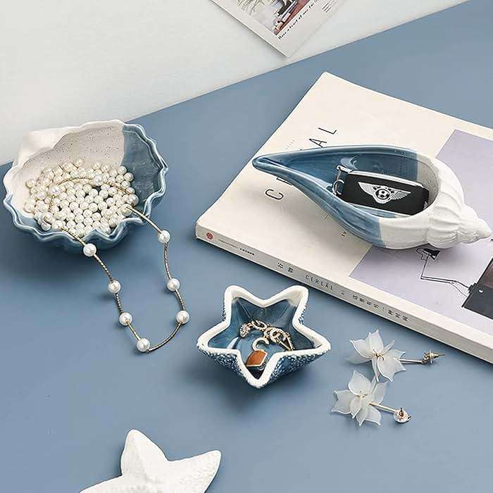 Linfye Starfish Jewelry Dish Tray - Ceramic Ring and Trinket Holder - Ocean Style Table Decoration for Earrings and Candy Storage - Image 3