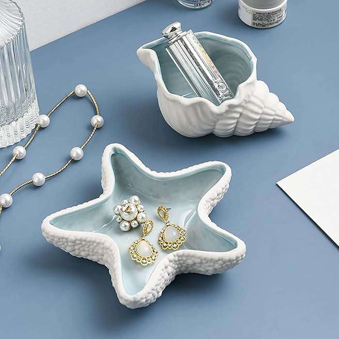 Linfye Starfish Jewelry Dish Tray - Ceramic Ring and Trinket Holder - Ocean Style Table Decoration for Earrings and Candy Storage - Image 4
