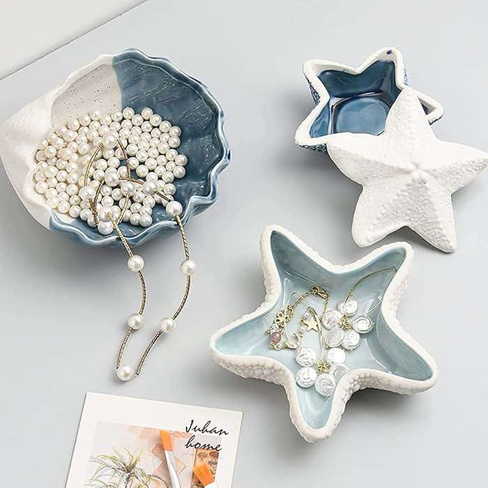 Linfye Starfish Jewelry Dish Tray - Ceramic Ring and Trinket Holder - Ocean Style Table Decoration for Earrings and Candy Storage - Image 5