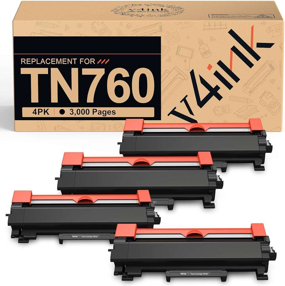 v4ink TN760 Toner Compatible Replacement for Brother TN760 TN-760 TN730 TN770 Toner Cartridge Black for Brother Printer HL L2350DW L2370DW L2390DW L2395DW MFC L2690DW L2710DW L2717DW L2750DW 4-Pack - Image 1