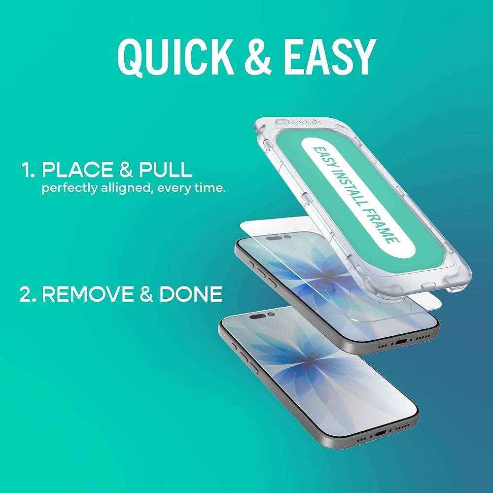 Smartish® iPhone 17e / 16e Screen Protector - 2-Pack Tempered Glass Screen Protectors + Cleaning Kit - Tuff Sheet - 9H Easy Install Frame [Scratch Resistant] Case-Friendly for Apple iPhone 17e / 16e - Image 3