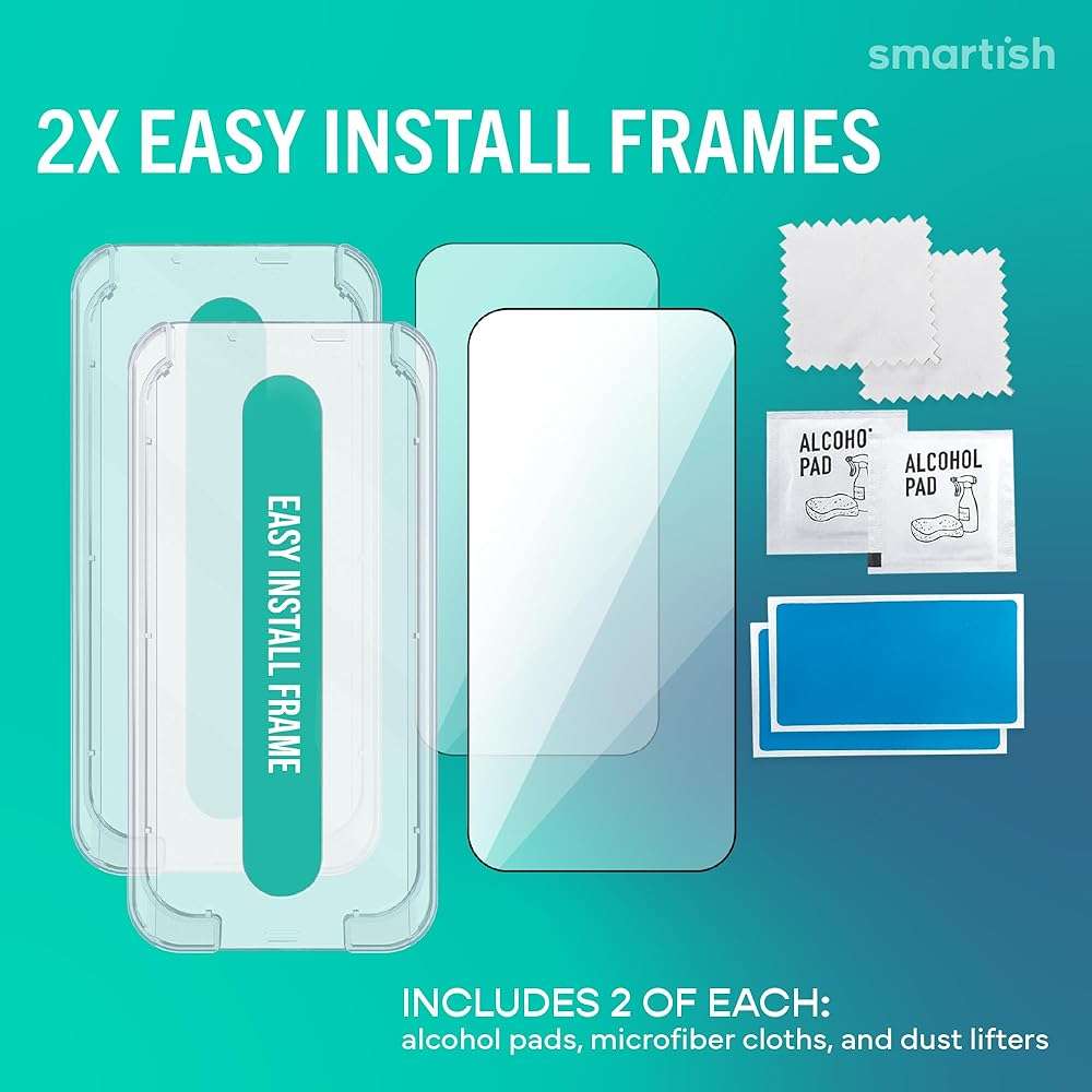 Smartish® iPhone 17e / 16e Screen Protector - 2-Pack Tempered Glass Screen Protectors + Cleaning Kit - Tuff Sheet - 9H Easy Install Frame [Scratch Resistant] Case-Friendly for Apple iPhone 17e / 16e - Image 5