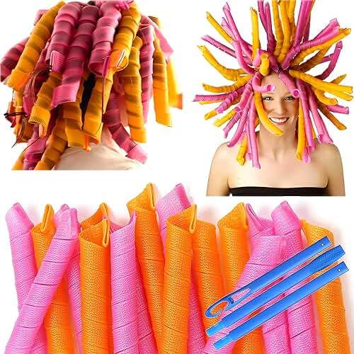 50 Pcs Heatless Spiral Hair Curlers 22inch Magic No Heat Hair Curls For Long Hair 6Pcs Styling Hooks DIY Hair Rollers Set（pink-orange） - Image 1