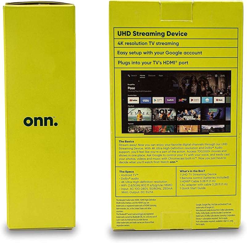 ONN Android TV 4K UHD Streaming Device with Voice Remote Control Google Assistant & High Speed HDMI Cable (100026240) Black - Image 9