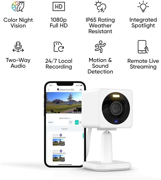 Wyze Cam OG Indoor/Outdoor 1080p Wi-Fi Smart Home Security Camera, Waterproof Outdoor Camera for Front Yard, Color Night Vision, Spotlight, 2-Way Audio, Works with Alexa & Google, Free Expert Setup - Image 2