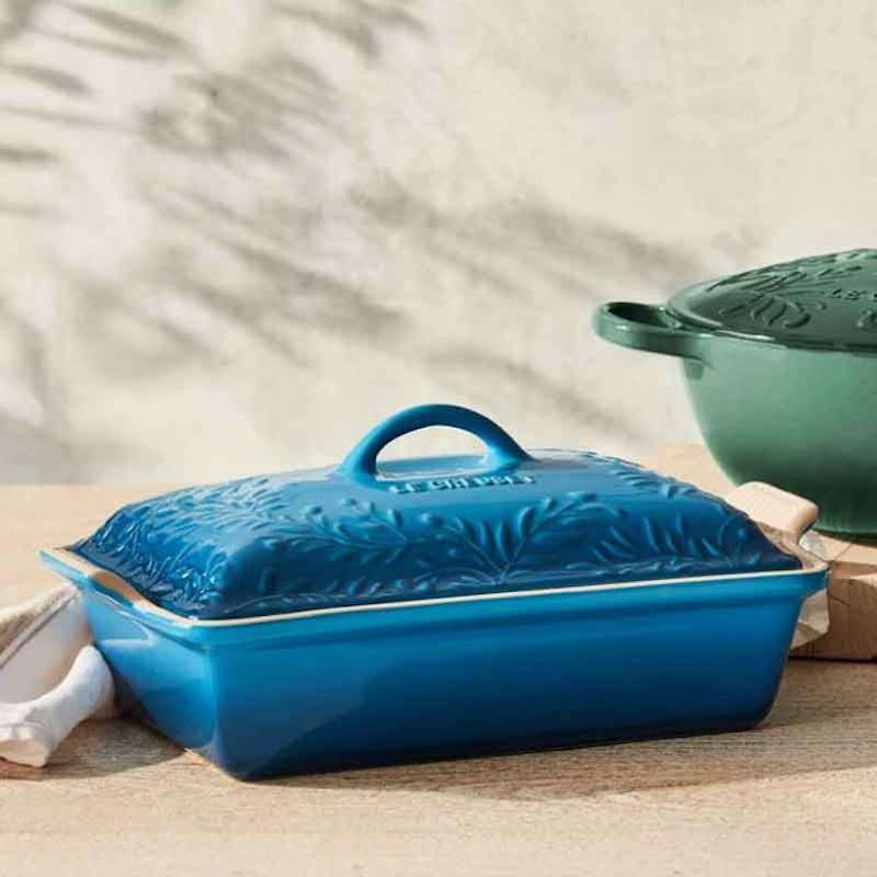 Le Creuset Olive Branch Collection Stoneware Heritage Covered Rectangular Casserole, 4 qt., Marseille with Embossed Lid - Image 2