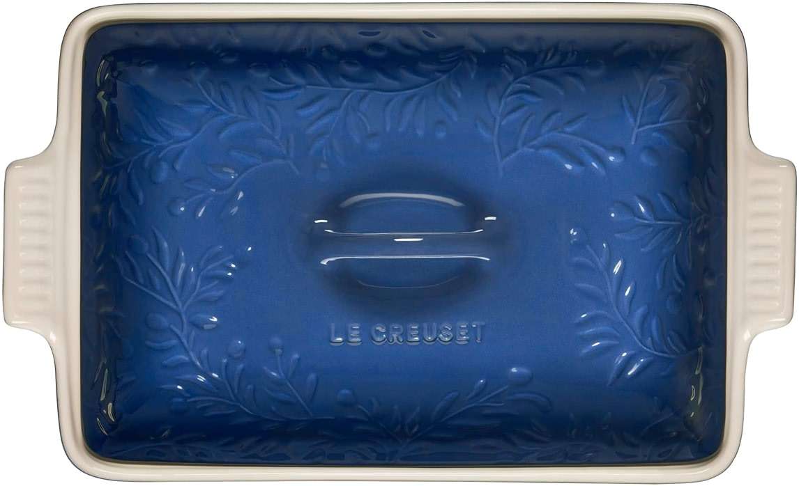 Le Creuset Olive Branch Collection Stoneware Heritage Covered Rectangular Casserole, 4 qt., Marseille with Embossed Lid - Image 4